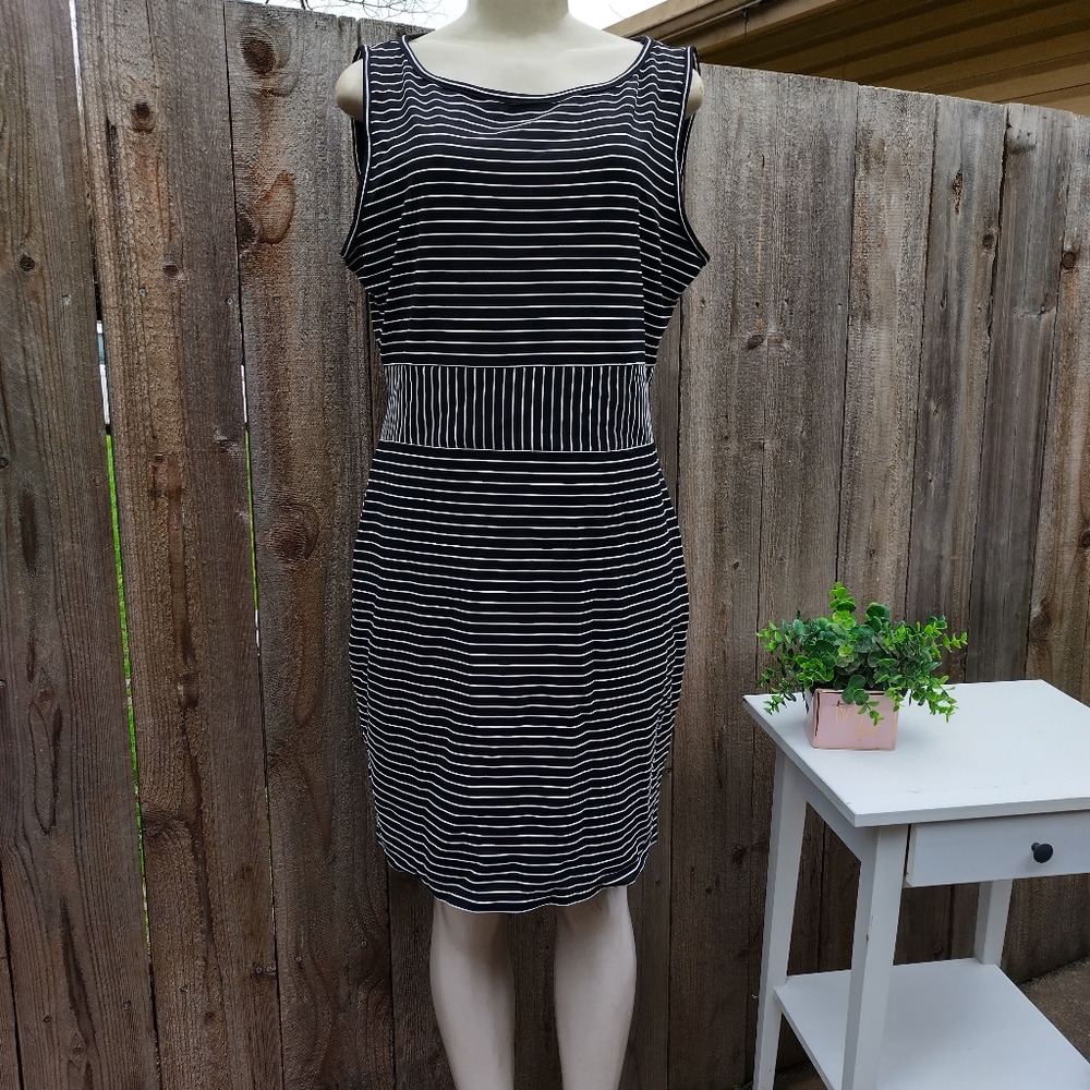 NWT Max Studio Black With White Stripe Ribbed Dress Size Xlarge